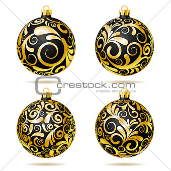 Set of Black and gold Christmas balls