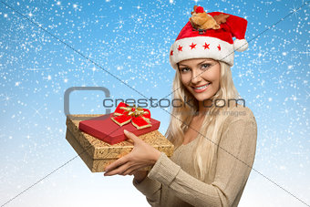 christmas girl with gift boxes 