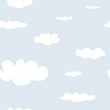 Seamless vector pattern with white clouds on blue sky background.
