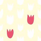 Seamless vector floral pattern with hand drawn red and white tulips on fresh sunny yellow background.