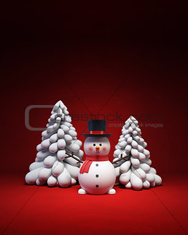 happy snowman with fir-tree