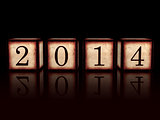 new year 2014 in 3d wooden cubes over black background