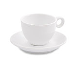 white coffee cup and saucer on white background
