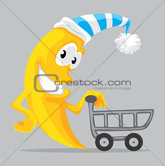 Cartoon moon with shopping cart