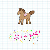 baby girl arrival card with horse