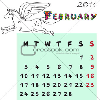 horse calendar 2014 february