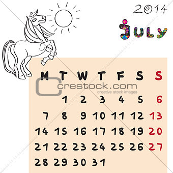 horse calendar 2014 july