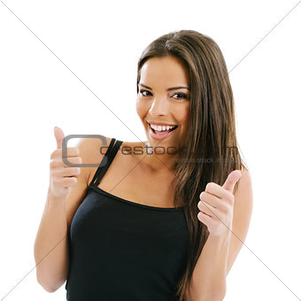 Woman with two thumbs up