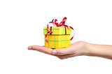 hand holding gift box isolated