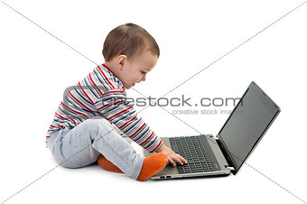 happy boy with laptop isolated