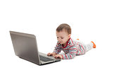 child pushing  button on the laptop