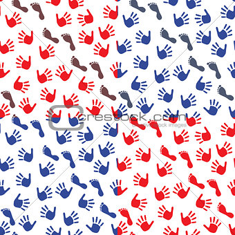 Four seamless pattern with hands and feet imprints