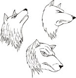 Aggressive wolf heads