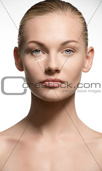 woman beauty portrait applying make-up