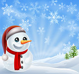 Christmas Snowman in Winter Scene