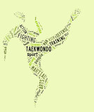 taekwondo pictogram with related wordings on green background