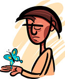 man with butterfly illustration