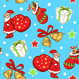 Seamless pattern with Santa Claus and gifts