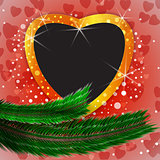 Cute Christmas background with heart shaped blank photo frame