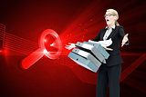 Composite image of businesswoman dropping many folders