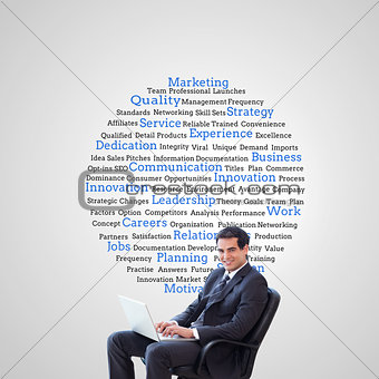 Composite image of young businessman sitting on an armchair work
