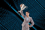 Composite image of businesswoman showing a cup