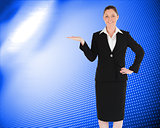 Composite image of charming woman in suit showing a copy space