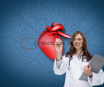 Composite image of smiling doctor pointing