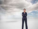 Composite image of isolated confident businesswoman smiling at t