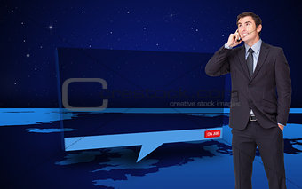 Composite image of happy businessman phoning