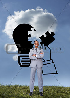 Composite image of assertive businessman on phone