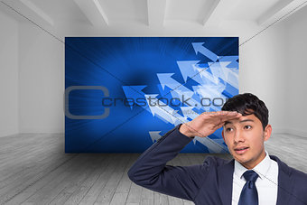 Composite image of frowning casual businessman looking