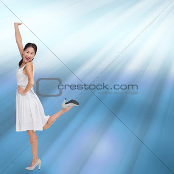 Composite image of happy and classy brunette posing