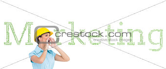 Composite image of attractive architect shouting