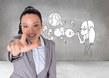 Composite image of smiling asian businesswoman pointing