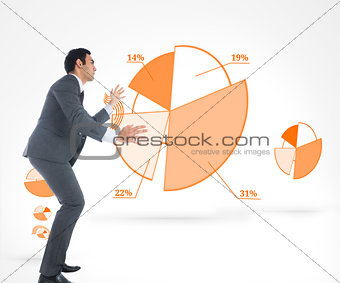 Composite image of unsmiling businessman catching