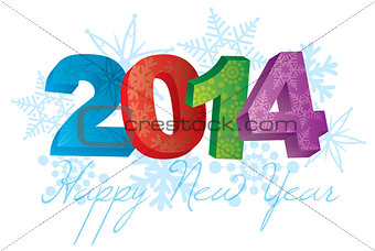 2014 Happy New Year with Snowflakes Illustration