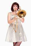Young Female Musician Playing Trombone 