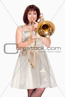Young Female Musician Playing Trombone 