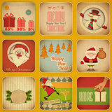 Retro Merry Christmas and New Years Card. Set