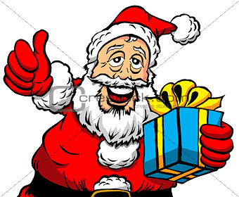 Thumbs Up Santa With a Gift