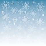 new year background with snowflakes with symbols of money: dollar, euro and yen (yuan)