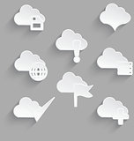 Cloud icon set white plastic save