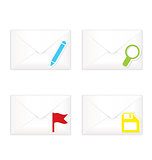 White closed envelopes with flag mark icon set