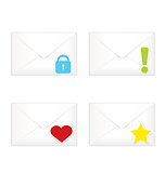 White closed envelopes with marks icon set