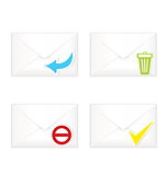 White closed envelopes with trash mark icon set
