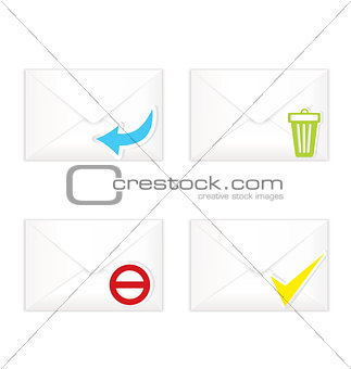 White closed envelopes with trash mark icon set
