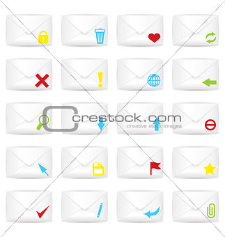 White closed twenty envelopes icon set