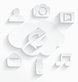 White cloud computing symbols arrows