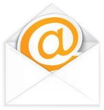 White envelope and at e mail symbol